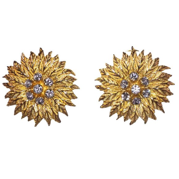 Massive Christian Dior Flower Rhinestone Earrings - Picture 1 of 5